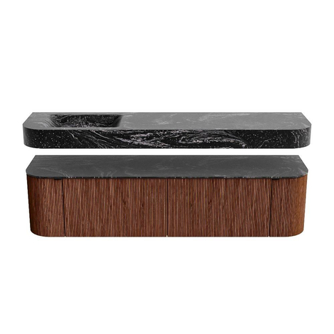MONDIAZ THOR-DLUX 180cm meuble de salle de bains arrondi gauche + droite couleur Ruby avec 2 tiroirs et 2 portes. Vasque suspendue CLOUD Gauche sans trou de robinet couleur Lava. SW1466057