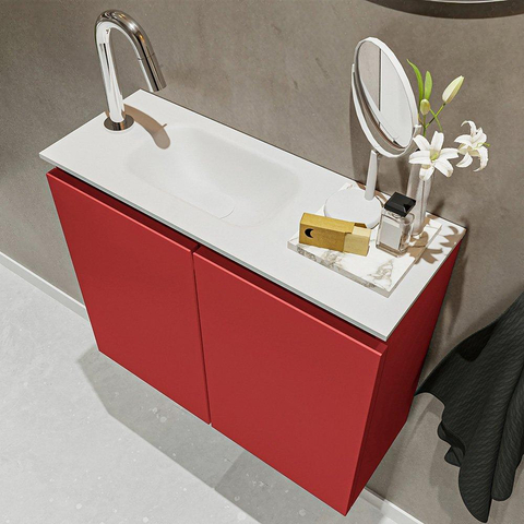 MONDIAZ TURE Toiletmeubel 60x23x50cm met 1 kraangaten 2 deuren fire mat Wastafel Eden links Solid Surface Wit SW475009