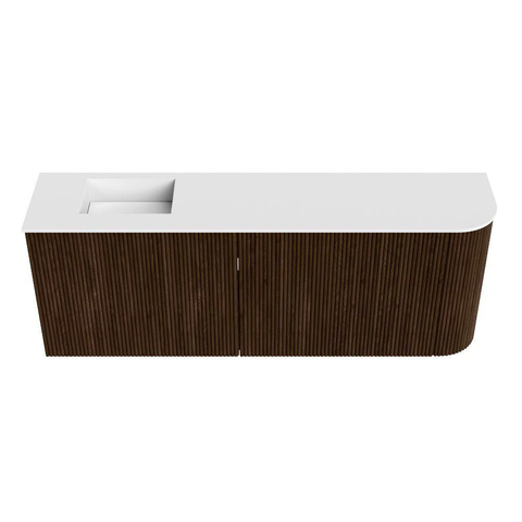 Mondiaz JOYA 111.6cm toiletmeubel - ronding rechts kleur Walnut - Wastafel FAYE positie Links 1 kraangat kleur Talc. SW1421292