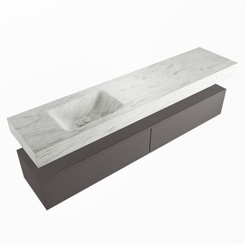 MONDIAZ ALAN - DLUX Ensemble meuble de salle de bains - 200cm - meuble bas - Dark grey - 2 tiroirs - lavabo suspendu - vasque à gauche - 1 trou de robinet - Opalo SW806819
