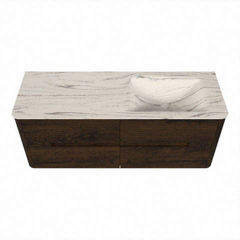 Mondiaz CIRO-DLUX Badkamermeubelset - 130x45x50cm - Solid surface wastafel Nata - 1 wasbak Rechts - zonder kraangaten - 4 lades - Walnut SW1530550