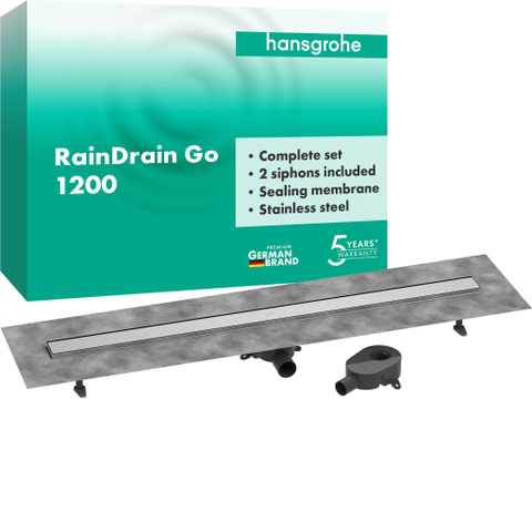 Hansgrohe RainDrain Go Caniveau de douche - 120cm - installation standard/à ras - carrelable - brushed stainless steel SW1590410