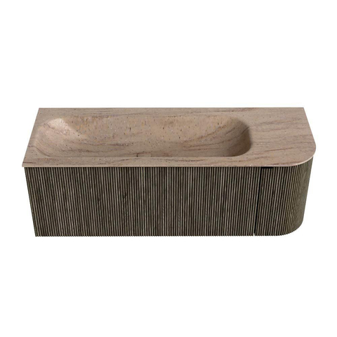 MONDIAZ KURVE-DLUX Meuble de salle de bains 125cm arrondi Droit couleur Shadow avec 1 tiroir et 1 porte. Lavabo BIG MEDIUM Gauche 1 trou de robinet Saba. SW1433254