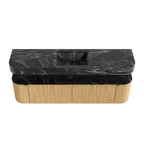 MONDIAZ THOR-DLUX 180cm meuble de salle de bains arrondi gauche + droite couleur Oak avec 2 tiroirs et 2 portes. Vasque suspendue CLOUD Milieu 1 trou de robinet couleur Lava. SW1465891