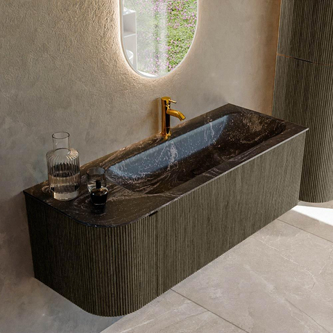 Mondiaz KURVE-DLUX Ensemble meuble de salle de bains - 125x46x40cm - 1 tiroir - 1 porte - vasque solid surface - droite - 1 trou de robinet - Shadow SW1414666