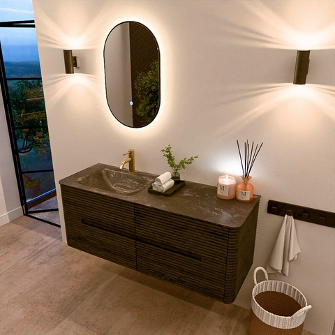Mondiaz CIRO-DLUX Badkamermeubelset - 130x45x50cm - Solid surface wastafel Lava - 1 wasbak Links - 1 kraangat - 4 lades - Shadow SW1532273