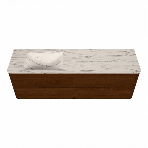 Mondiaz CIRO-DLUX Badkamermeubelset - 160x45x50cm - Solid surface wastafel Nata - 1 wasbak Links - 1 kraangat - 4 lades - Ruby SW1532053