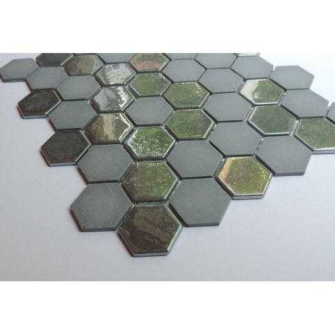 The Mosaic Factory Valencia mozaïektegel - 27.6x32.9cm - wandtegel - Zeshoek/Hexagon - Gerecycled glas Khaki mat/glans SW374591