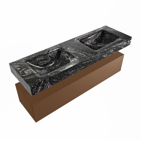 Mondiaz ALAN-DLUX Ensemble de meuble - 150cm - meuble Rust mat - 1 tiroir - Lavabo Cloud Lava suspendu - vasque Gauche et droite - 0 trous de robinet SW808341