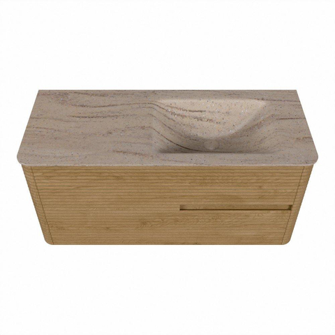 Mondiaz CIRO-DLUX Meuble de salle de bains - 110x45x50cm - Plan vasque solid surface Saba - 1 vasque à droite - 1 trou de robinet - 2 tiroirs - Chêne SW1531178