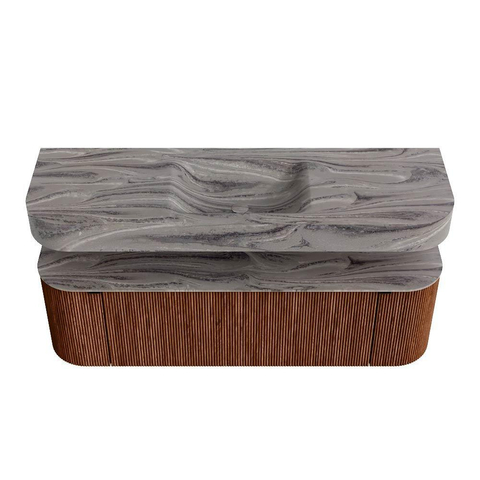 MONDIAZ THOR-DLUX 150cm meuble de salle de bains arrondi gauche + droite couleur Ruby avec 1 tiroir et 2 portes. Vasque suspendue CLOUD Milieu 1 trou de robinet couleur Sombra. SW1464920