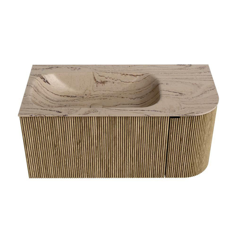 MONDIAZ KURVE-DLUX Meuble de salle de bains 95cm arrondi à droite couleur Dusk avec 1 tiroir et 1 porte. Lavabo BIG SMALL gauche 1 trou de robinet Arena. SW1431338