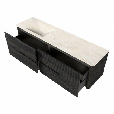 Mondiaz CIRO-DLUX Badkamermeubelset - 170x45x50cm - Solid surface wastafel Ostra - 1 wasbak Links - 1 kraangat - 4 lades - Shadow SW1532306