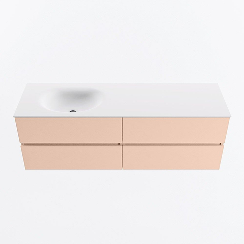 MONDIAZ VICA Ensemble meuble de salle de bains - 150cm - sous-meuble rosee - 4 tiroirs - vasque moon gauche - 1 trou de robinet - version haute 60cm - talc SW1080434