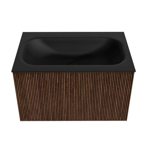 MONDIAZ KURVE Meuble de salle de bains 70cm couleur Walnut avec 1 tiroir. Lavabo BIG SMALL central sans trou de robinet Urban. SW1138498