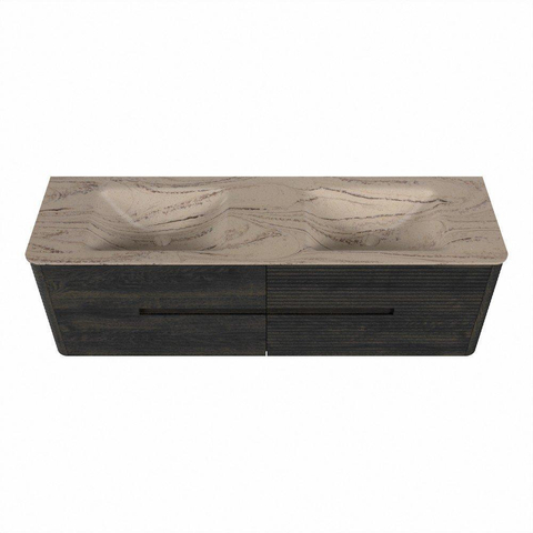 Mondiaz CIRO-DLUX Meuble de salle de bains - 160x45x50cm - Plan vasque solid surface Arena - 2 bacs Double - sans trous de robinetterie - 4 tiroirs - Shadow SW1532369