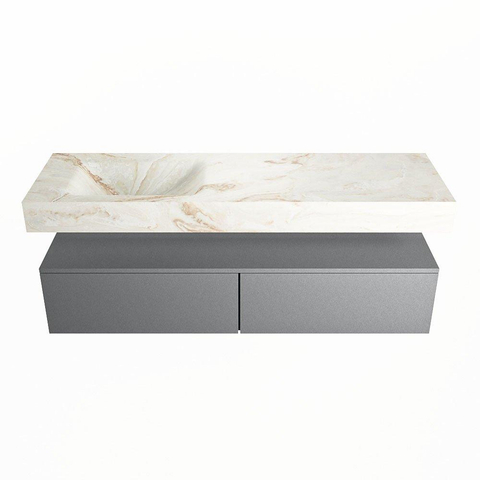 Mondiaz ALAN-DLUX Ensemble de meuble - 150cm - meuble Plata mat - 2 tiroirs - Lavabo Cloud Frappe suspendu - vasque Gauche - 0 trous de robinet SW805569