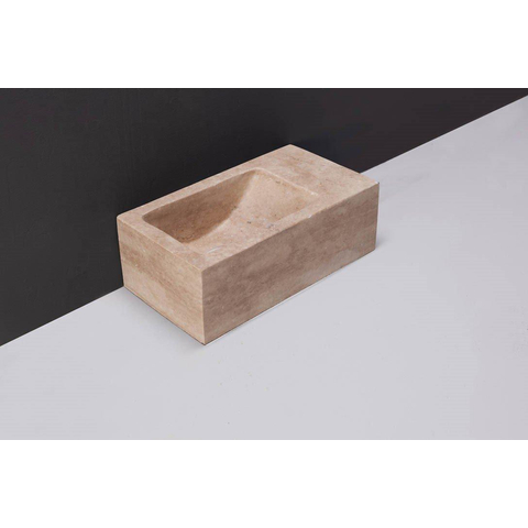 Forzalaqua Venetia Xs fonteinbak 29x16x10cm wasbak Links 1 kraangat rechts Natuursteen Travertin gezoet SW67690