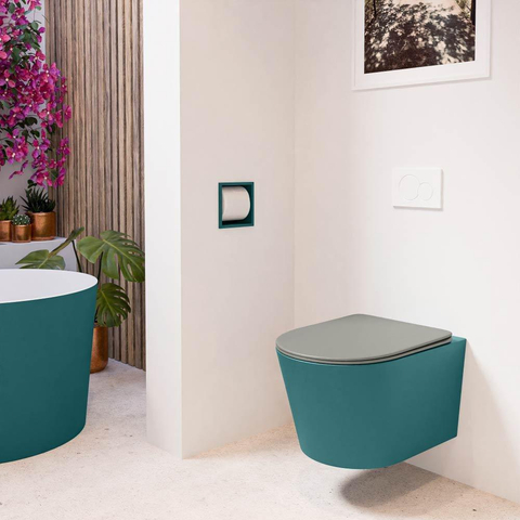 Mondiaz LAVIE hangtoilet – spoelrandloos – 36 x 53 cm – met softclose zitting – Smag (groen), zitting Smoke (lichtbruin) SW1208734