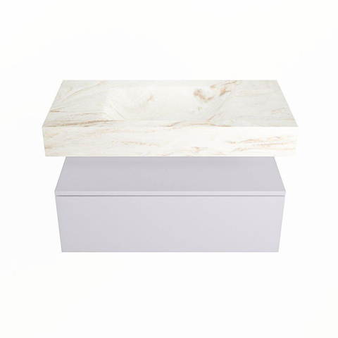 Mondiaz ALAN-DLUX Ensemble de meuble - 90cm - meuble Cale mat - 1 tiroir - Lavabo Cloud Frappe suspendu - vasque Centre - 0 trous de robinet SW805154