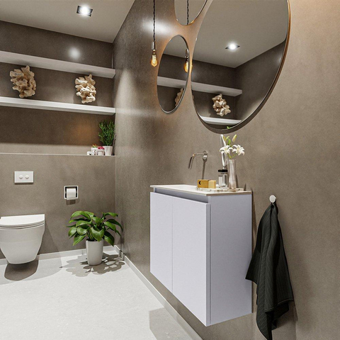 MONDIAZ TURE Toiletmeubel 60x23x50cm met 0 kraangaten 2 deuren cale mat Wastafel Eden links Solid Surface Wit SW475099