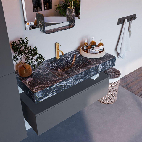 Mondiaz ALAN-DLUX Ensemble de meuble - 110cm - meuble Plata mat - 1 tiroir - Lavabo Cloud Lava suspendu - vasque Centre - 1 trou de robinet SW808544