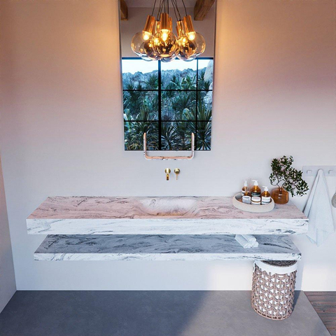 Mondiaz ALAN-DLUX Ensemble de meuble - 200cm - meuble Glace mat - 0 tiroirs - Lavabo Cloud Glace suspendu - vasque Centre - 0 trous de robinet SW808974