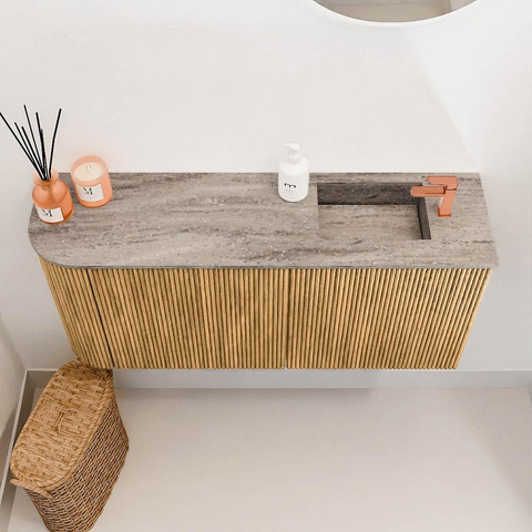 Mondiaz JOYA-DLUX 91.6cm toiletmeubel - ronding links kleur Oak - Wastafel FAYE positie Rechts 1 kraangat kleur Oza. SW1424121