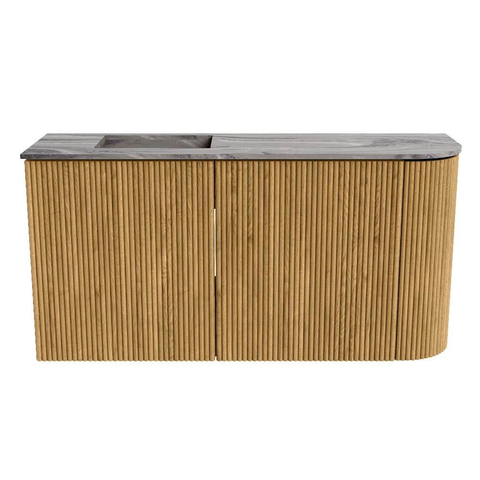 Mondiaz JOYA-DLUX 81.6cm toiletmeubel - ronding rechts kleur Oak - Wastafel FAYE positie Links 1 kraangat kleur Sombra. SW1424289