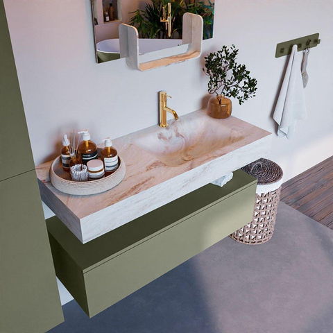 Mondiaz ALAN-DLUX Ensemble de meuble - 110cm - meuble Army mat - 1 tiroir - Lavabo Cloud Frappe suspendu - vasque Droite - 1 trou de robinet SW805559