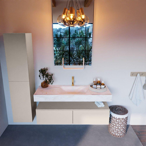Mondiaz ALAN-DLUX Ensemble de meuble - 130cm - meuble Linen mat - 2 tiroirs - Lavabo Cloud Ostra suspendu - vasque Centre - 1 trou de robinet SW807196