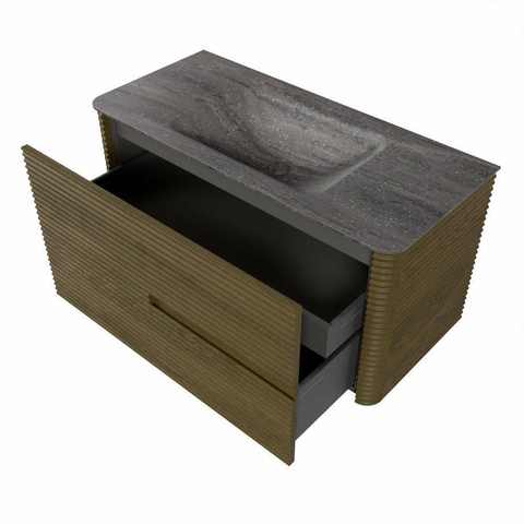 Mondiaz CIRO-DLUX Meuble de salle de bains - 100x45x50cm - vasque solid surface Oza - 1 lavabo au milieu - sans trous de robinet - 2 tiroirs - Dusk SW1533262