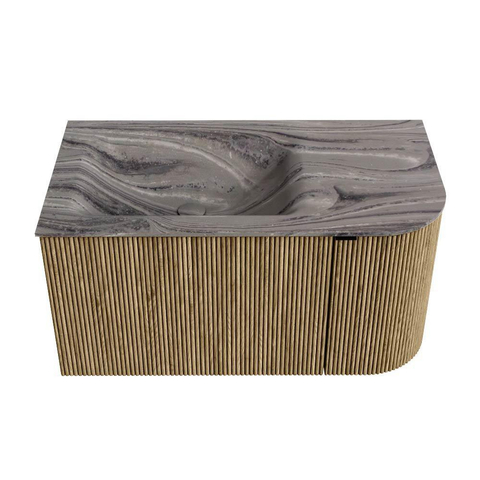 MONDIAZ KURVE-DLUX Meuble de salle de bains 85cm arrondi à droite couleur Dusk avec 1 tiroir et 1 porte. Vasque CLOUD à gauche 1 trou de robinet Sombra. SW1433830