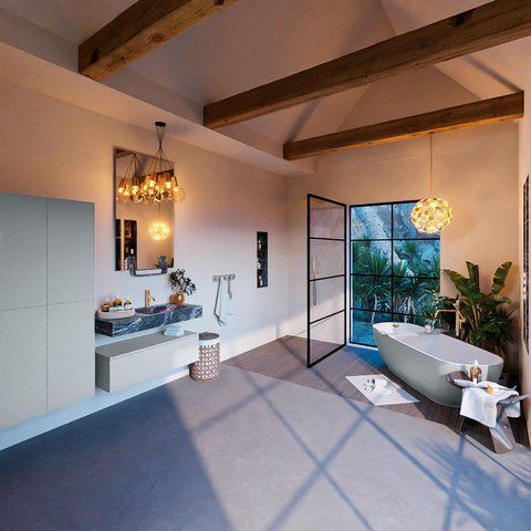 Mondiaz ALAN-DLUX Ensemble de meuble - 100cm - meuble Clay mat - 1 tiroir - Lavabo Cloud Lava suspendu - vasque Droite - 1 trou de robinet SW808514