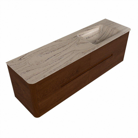 Mondiaz CIRO-DLUX Badkamermeubelset - 160x45x50cm - Solid surface wastafel Arena - 1 wasbak Rechts - zonder kraangaten - 4 lades - Ruby SW1531739
