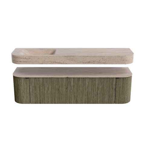 MONDIAZ THOR-DLUX Meuble de salle de bains 170cm arrondi gauche + droite couleur Shadow avec 1 tiroir et 2 portes. Vasque suspendue CLOUD Gauche 1 trou de robinet couleur Saba. SW1465830