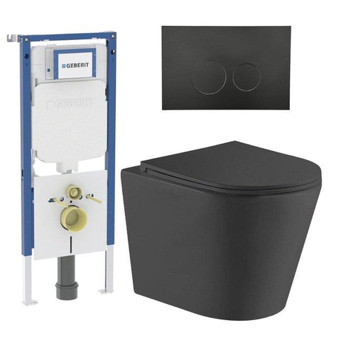 QeramiQ Dely Pack WC - 36,3x51,7cm - à fond creux - sans bride - réservoir encastré Geberit UP720 - abattant WC softclose 35 mm - plaque de déclenchement taupe - boutons rectangulaires - blanc mat SW1428557