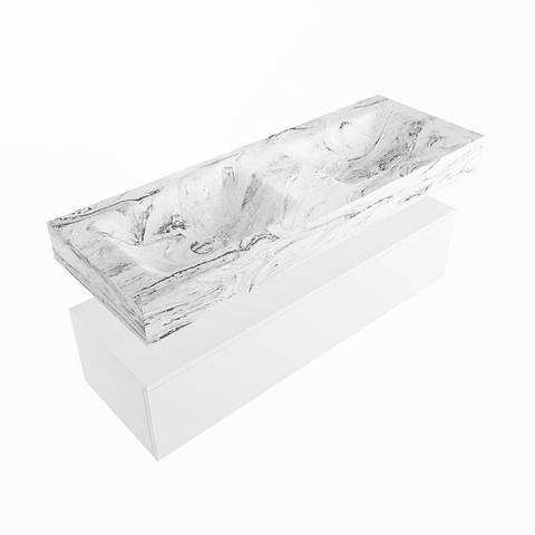 MONDIAZ ALAN - DLUX Ensemble meuble de salle de bains - 130cm - meuble bas - Talc - 1 tiroir - lavabo suspendu - 2 bassins - 0 trous de robinet - Glace SW804943