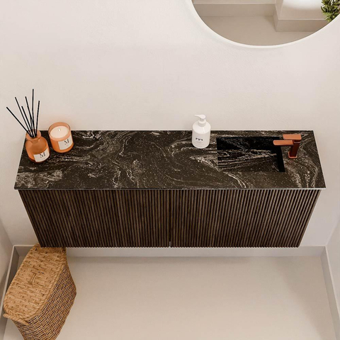Mondiaz JOYA-DLUX 100cm meuble de toilette - couleur Walnut - Vasque FAYE position Droite 1 trou de robinet couleur Lava. SW1422456