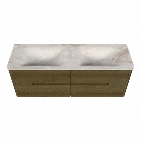 Mondiaz CIRO-DLUX Badkamermeubelset - 140x45x50cm - Solid surface wastafel Frappe - 2 wasbak Dubbel - zonder kraangaten - 4 lades - Dusk SW1532833