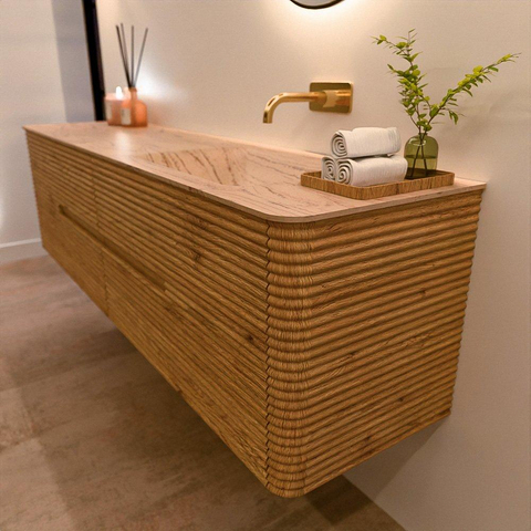 Mondiaz CIRO-DLUX Badkamermeubelset - 180x45x50cm - Solid surface wastafel Arena - 1 wasbak Rechts - zonder kraangaten - 4 lades - Oak SW1531367