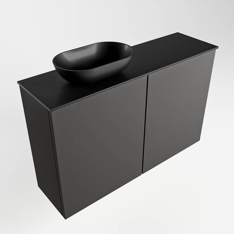Mondiaz Fowy Meuble de toilette - 80x50x23cm - gris foncé mat - 1 trou de robinet - lavabo à gauche - 2 portes - solid surface - plan MDF - lavabo : noir SW761110