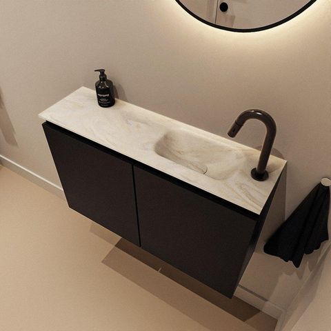 MONDIAZ TURE-DLUX Meuble de toilettes 80 cm Urban. EDEN lavabo Ostra position à droite. Avec 1 trou de robinet. SW1104729