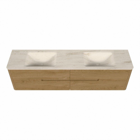 Mondiaz CIRO-DLUX Ensemble de meubles de salle de bains - 190x45x50cm - lavabo Solid surface Meli - 2 vasques Double - 2 trous de robinet - 4 tiroirs - Chêne SW1531426