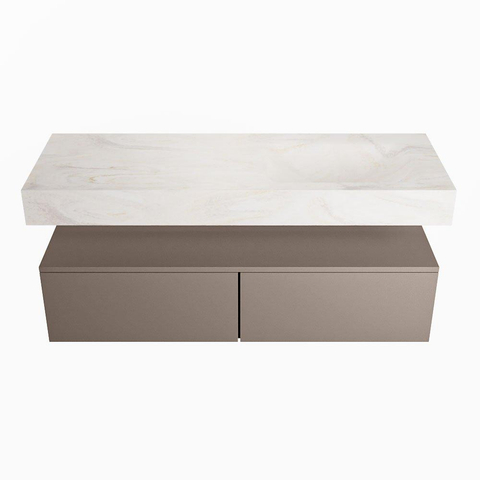 Mondiaz ALAN-DLUX Ensemble de meuble - 130cm - meuble Smoke mat - 2 tiroirs - Lavabo Cloud Ostra suspendu - vasque Droite - 0 trous de robinet SW807331