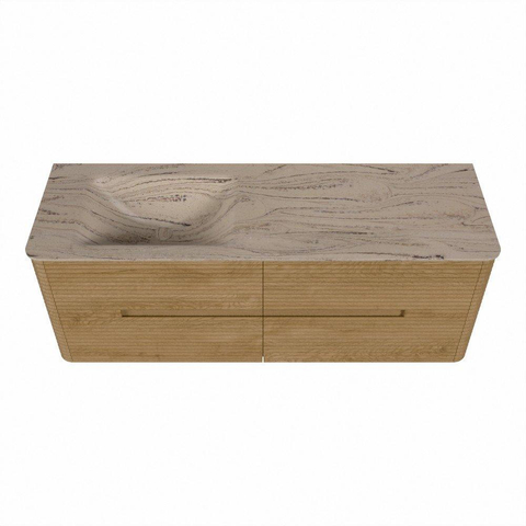 Mondiaz CIRO-DLUX Badkamermeubelset - 140x45x50cm - Solid surface wastafel Arena - 1 wasbak Links - zonder kraangaten - 4 lades - Oak SW1531348