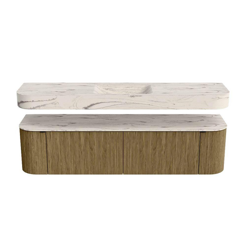 MONDIAZ THOR-DLUX Meuble de salle de bains - 180cm - arrondi gauche + droite - couleur Dusk - 2 tiroirs - 2 portes - Vasque suspendue CLOUD Milieu sans trou de robinet - couleur Nata SW1466218
