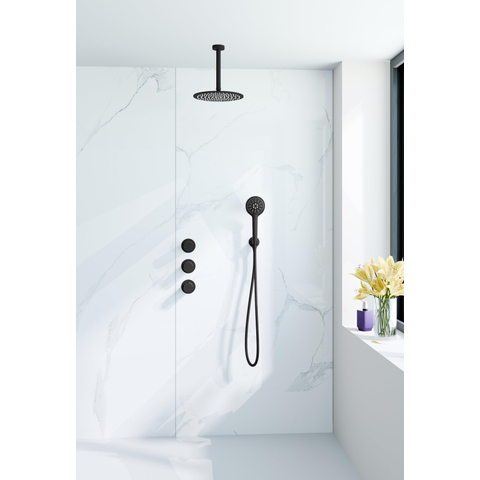 Fortifura Nebbio Regendoucheset - inbouwkraan - inbouwdeel - wandaansluitbocht - doucheslang glad - ronde handdouche - 20cm plafondarm - 30cm - hoofddouche - mat zwart SW1447097