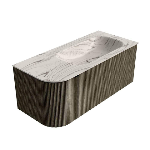 MONDIAZ KURVE-DLUX Meuble de salle de bains 105cm arrondi à gauche couleur Shadow avec 1 tiroir et 1 porte. Lavabo BIG SMALL à droite 1 trou de robinet Nata. SW1432294