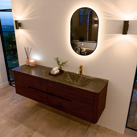 Mondiaz CIRO-DLUX Badkamermeubelset - 170x45x50cm - Solid surface wastafel Lava - 1 wasbak Rechts - 1 kraangat - 4 lades - Ruby SW1531605